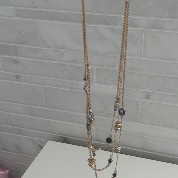 Hematite Stone & golden Tone  BeadTriple-Layer Necklace Kenneth Cole New York - Picture 7 of 12